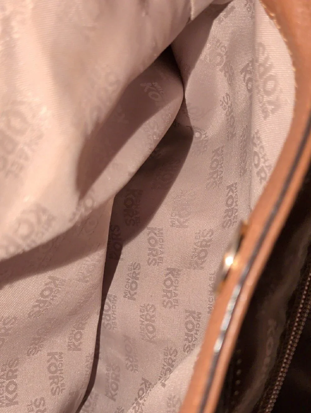 Michael Kors Cognac Pebbled Leather Shoulder Hobo with Gold Logo